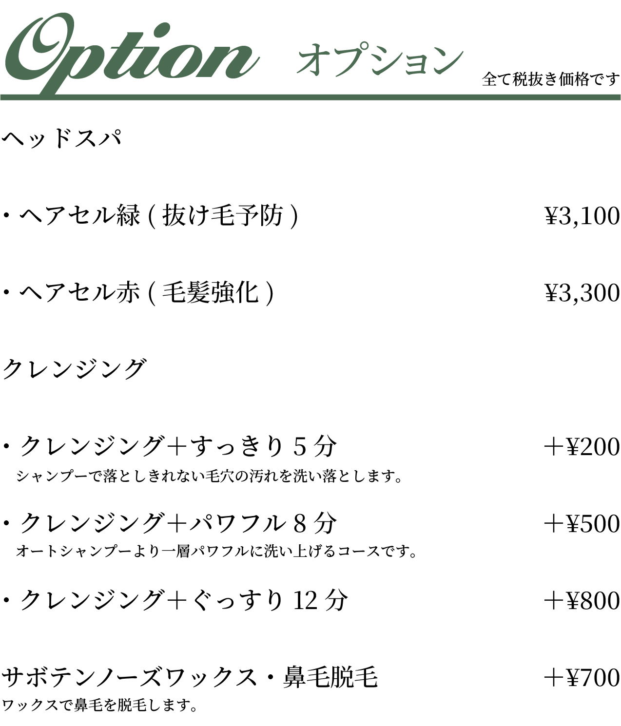 オプションのメニュー表